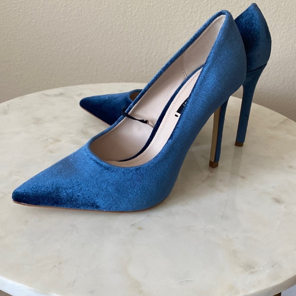 Zara Blue Velvet Heels